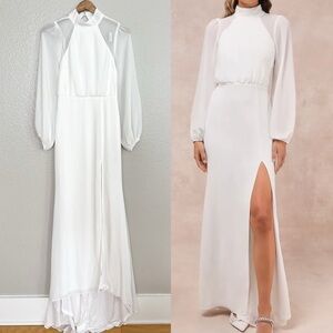 Graceful Love White Long Sleeve Backless Mermaid Maxi Dress